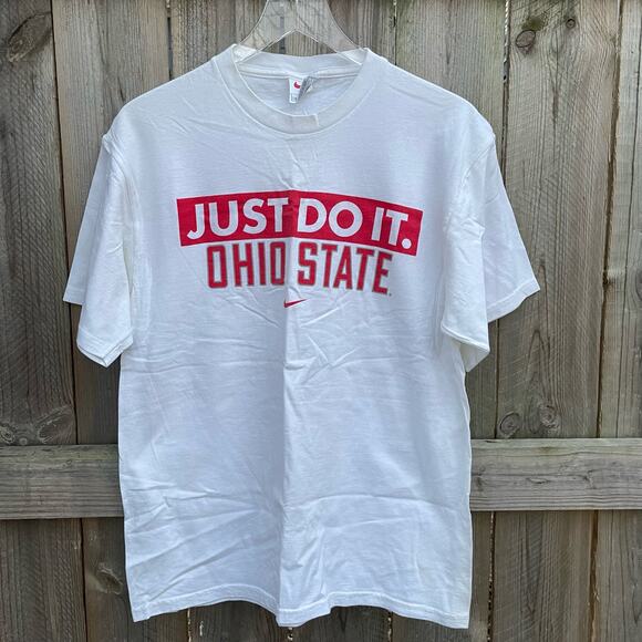 Nike Ohio State T-Shirt Y2K Vintage 1999 Just Do It Graphic Medium White Buckeye - Picture 1 of 9